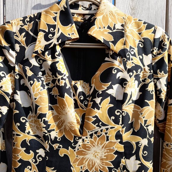 Vintage Hostess Dress by Genet of Tokyo Japan Retro Floral 60s 70s Designer - Picture 2 of 15